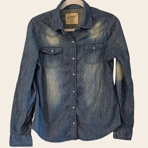 Arizona Jean Co Western Denim Pearl Snap Shirt Size M Chambray